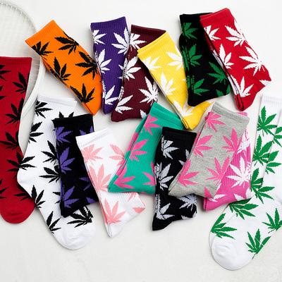 5雙裝 ins港風(fēng)學(xué)院風(fēng)街頭高筒長筒襪歐美嘻哈麻葉楓葉運動襪子潮